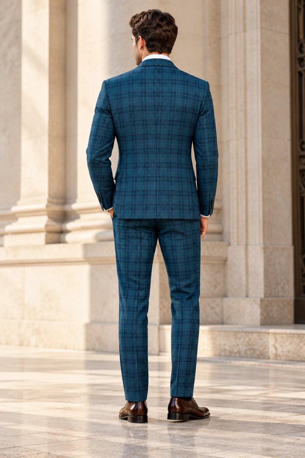 Men's Teal Plaid Single Breasted 2 Piece Suit