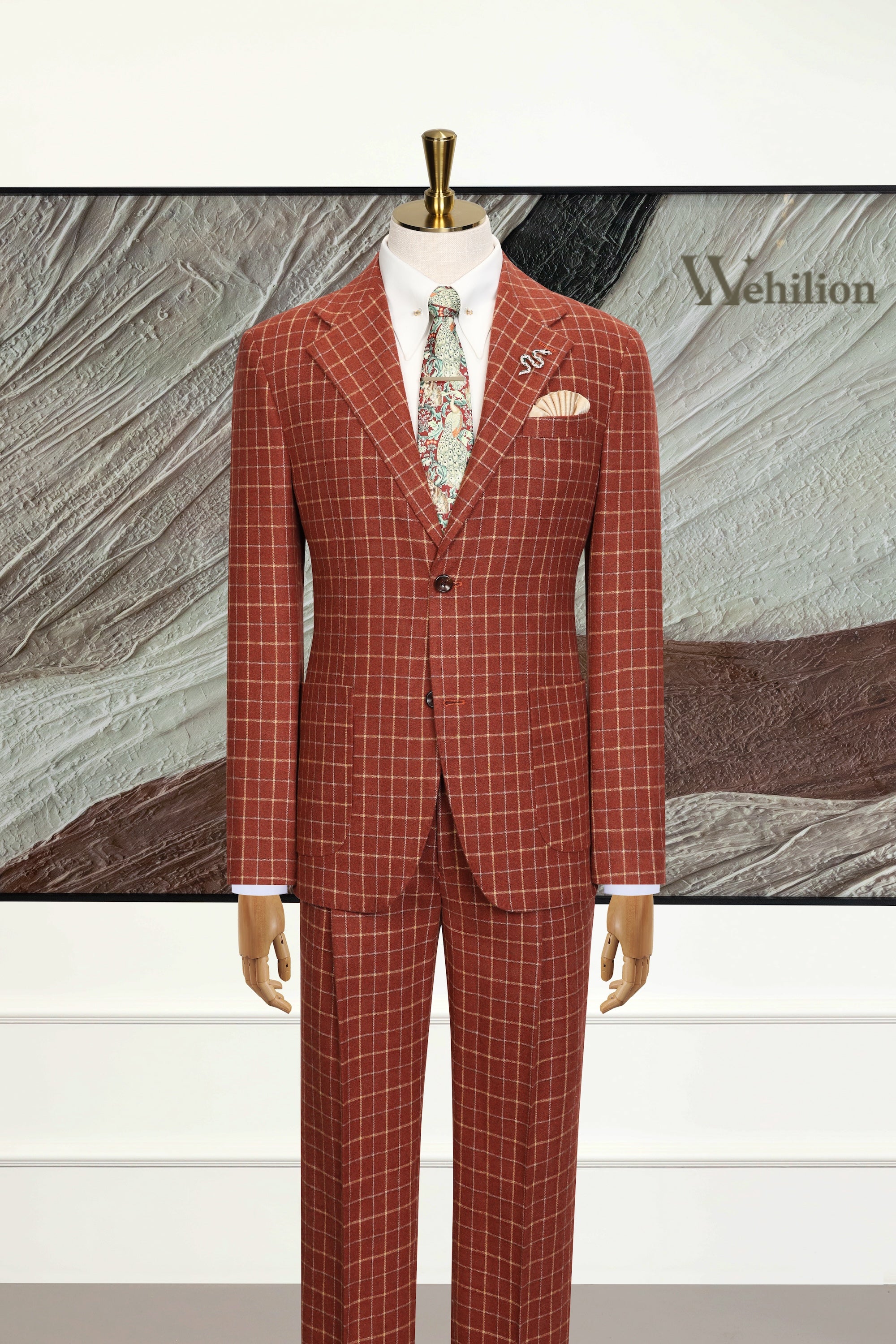 Men's Modern Plaid Herringbone 2 Piece Suit