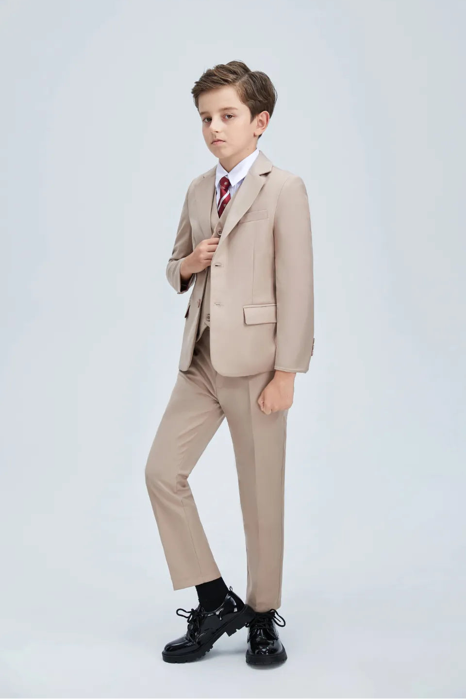 Champagne 5-piece boys' formal suit - classic prom outfit with red tie