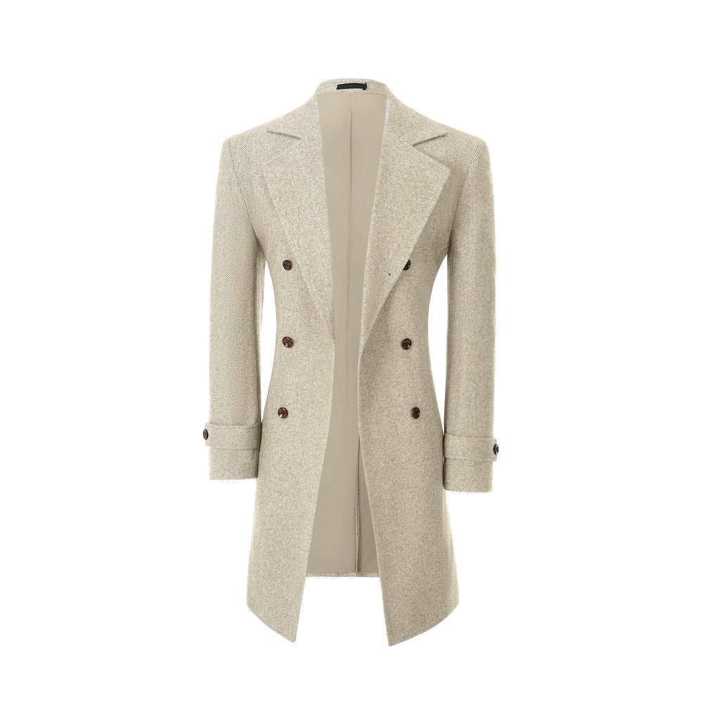 Champagne winter overcoat for men – open front wool design