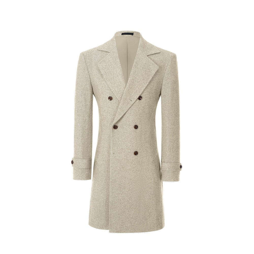 Champagne long winter coat for men – double-breasted front view