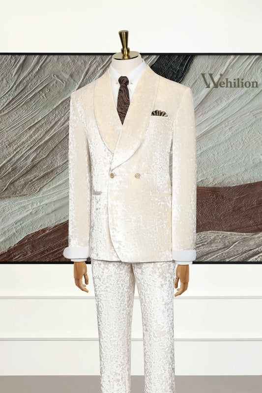 Men's Champagne Velvet Shawl Lapel 3 Piece Suit
