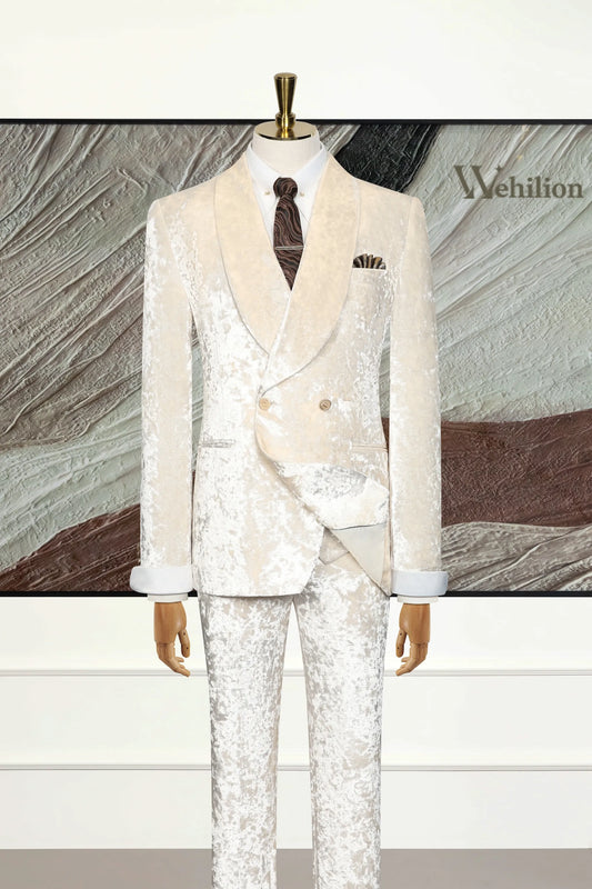 Men's Champagne Velvet Shawl Lapel 3 Piece Suit