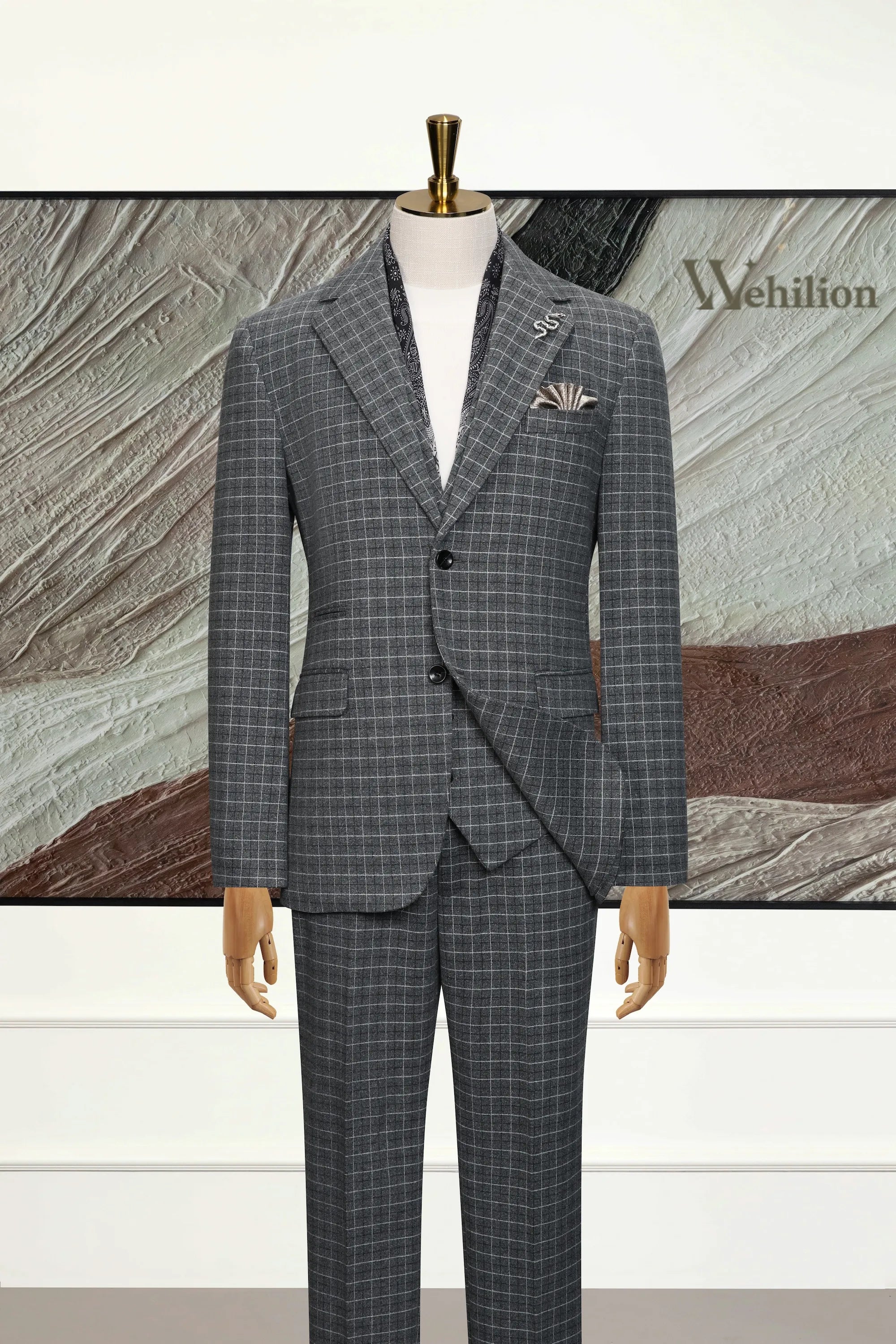 Men's Charcoal Grey Herringbone 3 Piece Suits