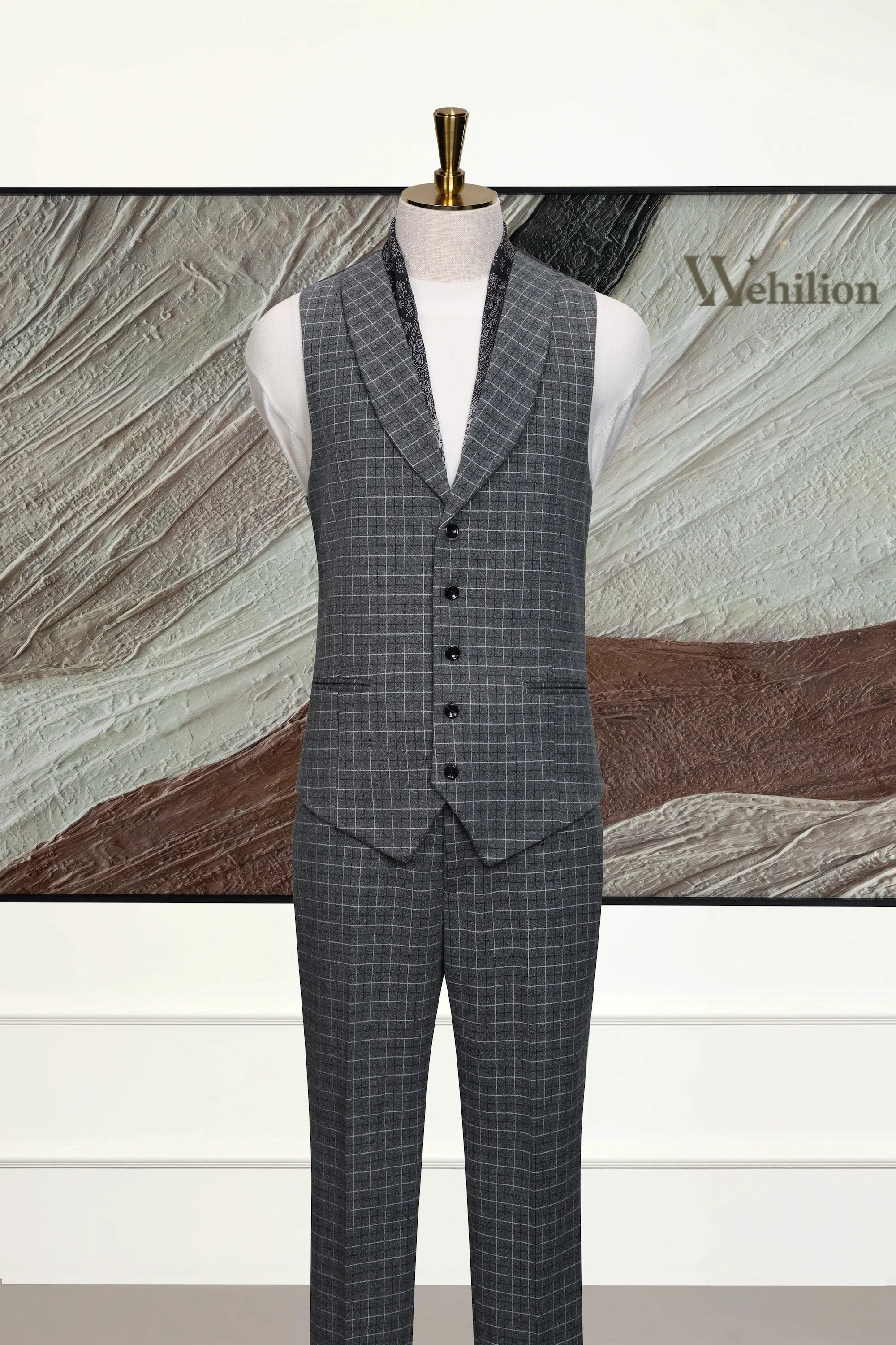 Men's Charcoal Grey Herringbone 3 Piece Suits