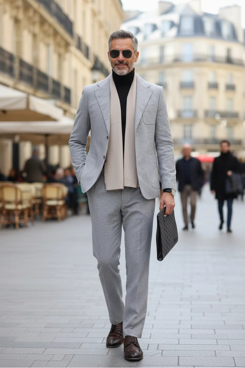 Men's Italian Style Business Herringbone 2 Piece Suits