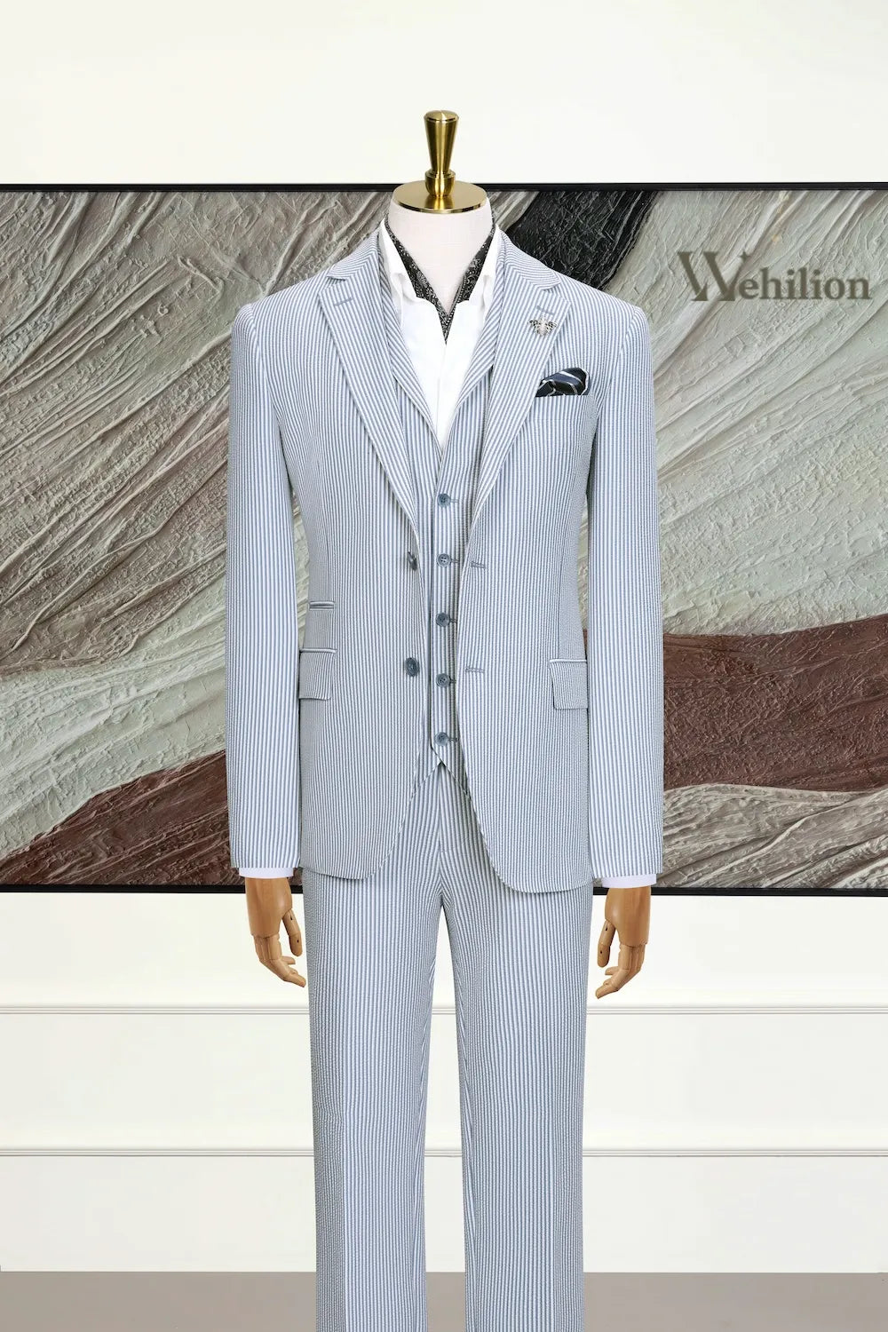 Men's Stripe Seersucker 3 Piece Suits