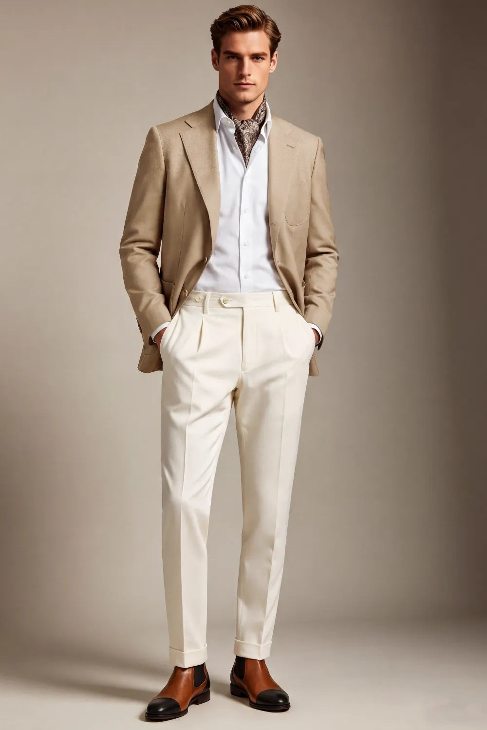 Men's Light Beige Notch Lapel 2 Piece Suit