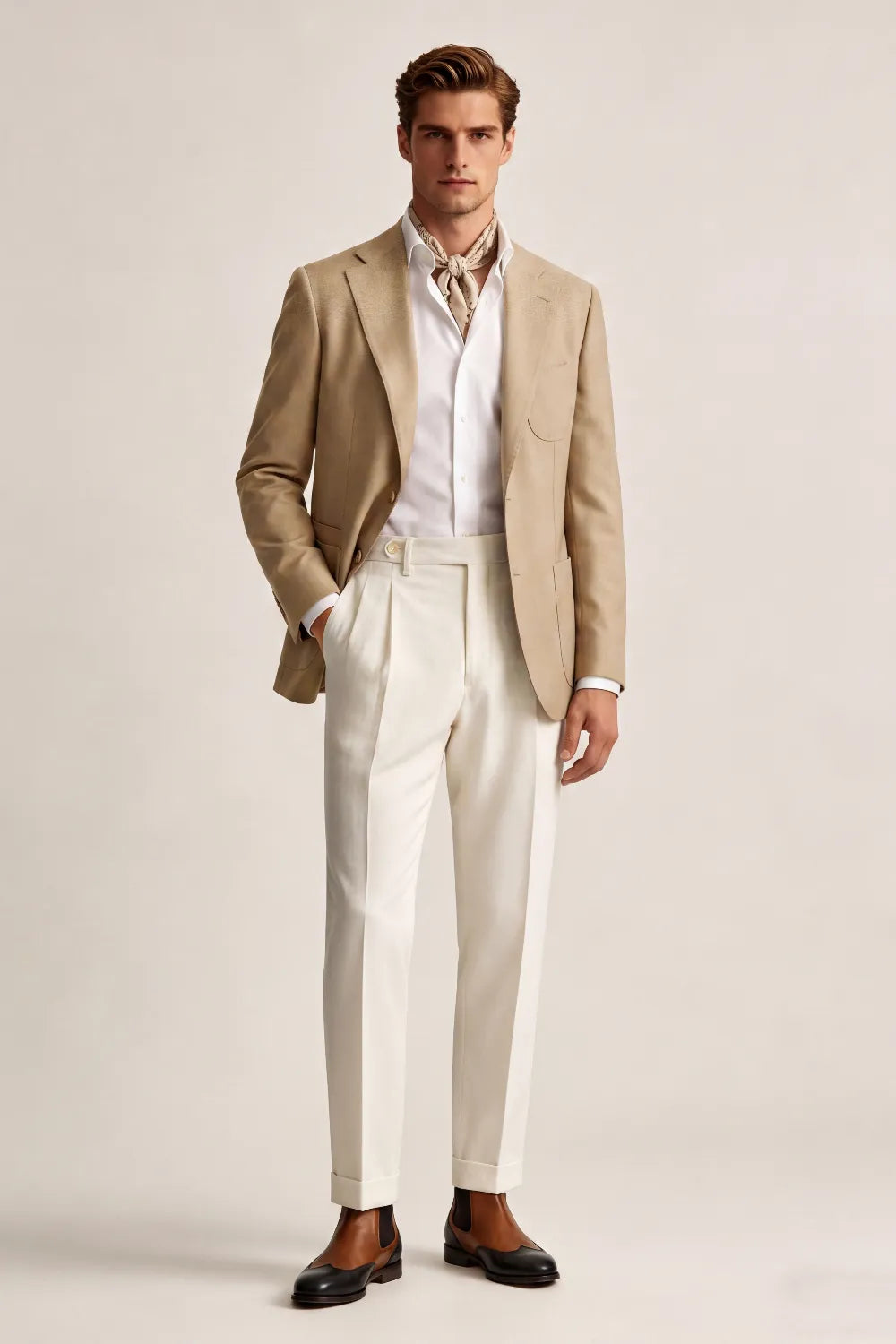 Men's Light Beige Notch Lapel 2 Piece Suit