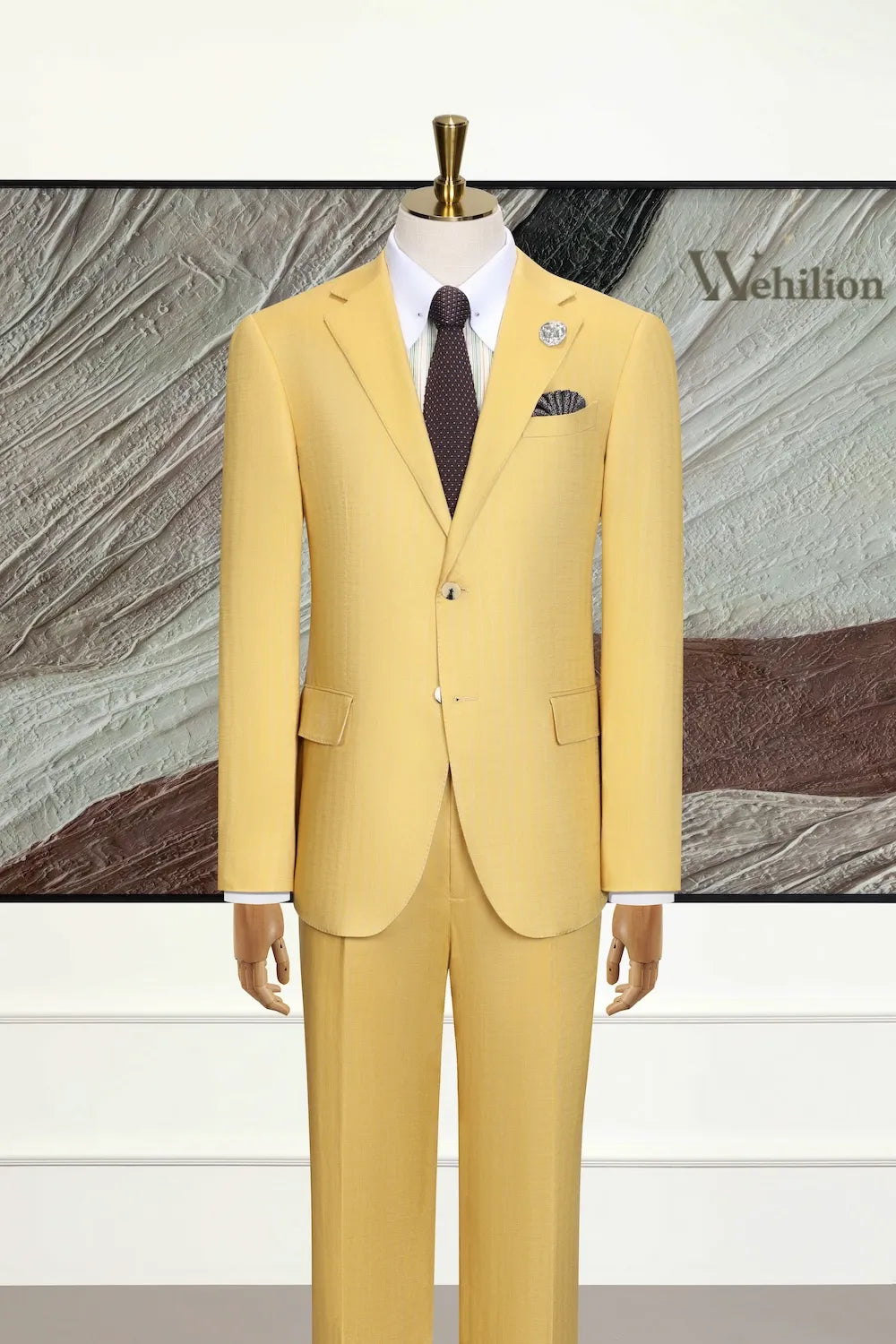 Men's Yellow Tencel Linen 3 Piece Suits