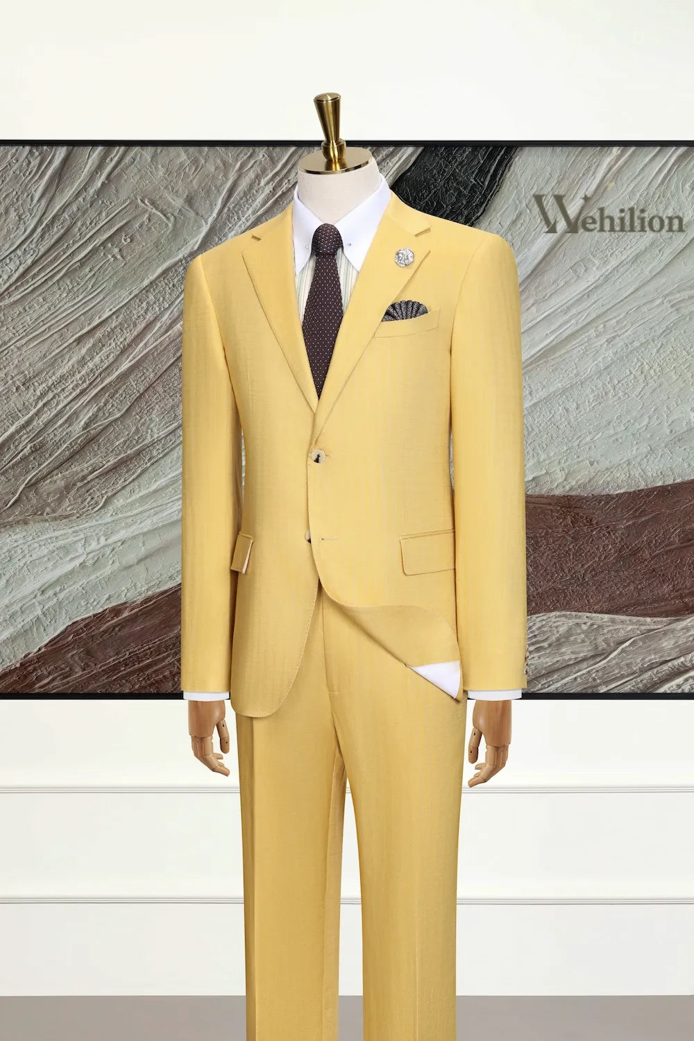 Men's Yellow Tencel Linen 3 Piece Suits