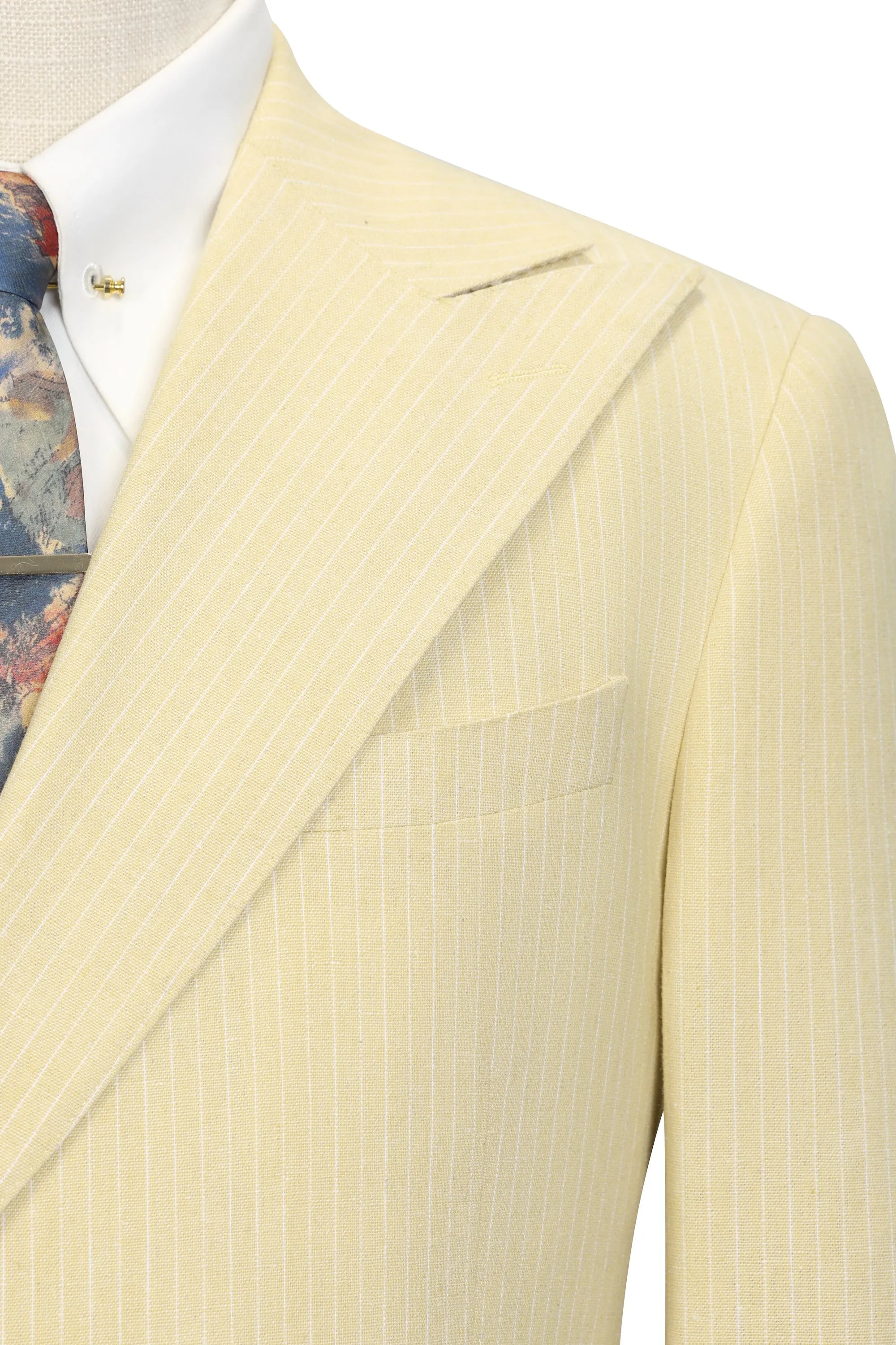 Men's Light Yellow Striped Linen 3 Piece Suits