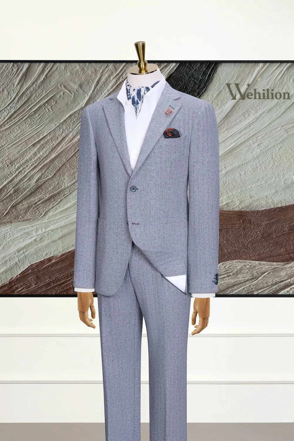 Men's Timeless Wool Blend Herringbone 3 Piece Suit
