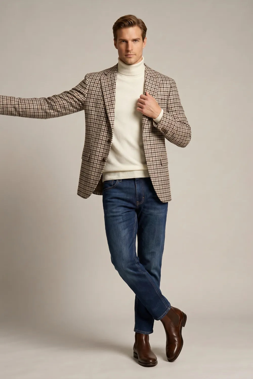 Men's Camel Houndstooth Tweed Blazer