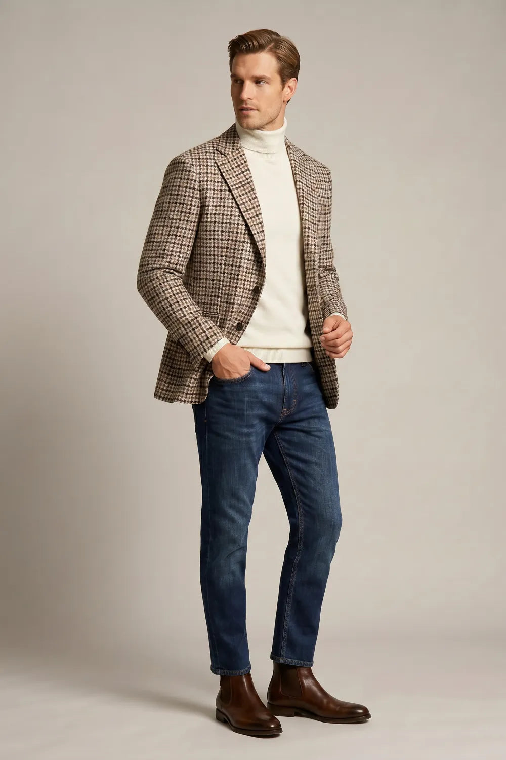 Men's Camel Houndstooth Tweed Blazer