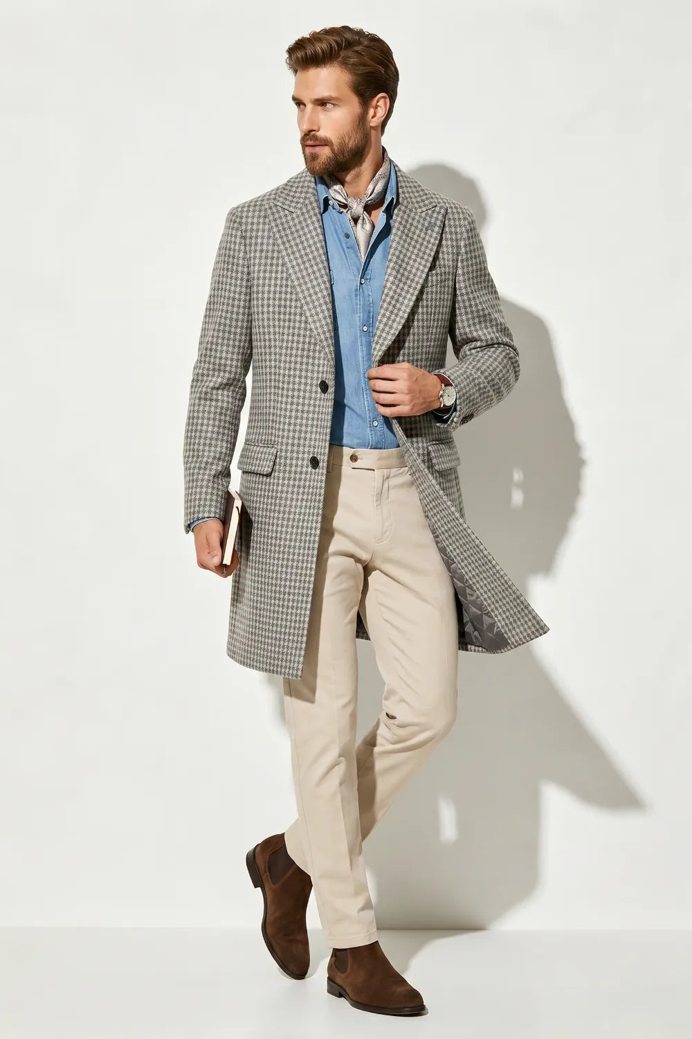 Men's Classic Houndstooth Single-Breasted Overcoat