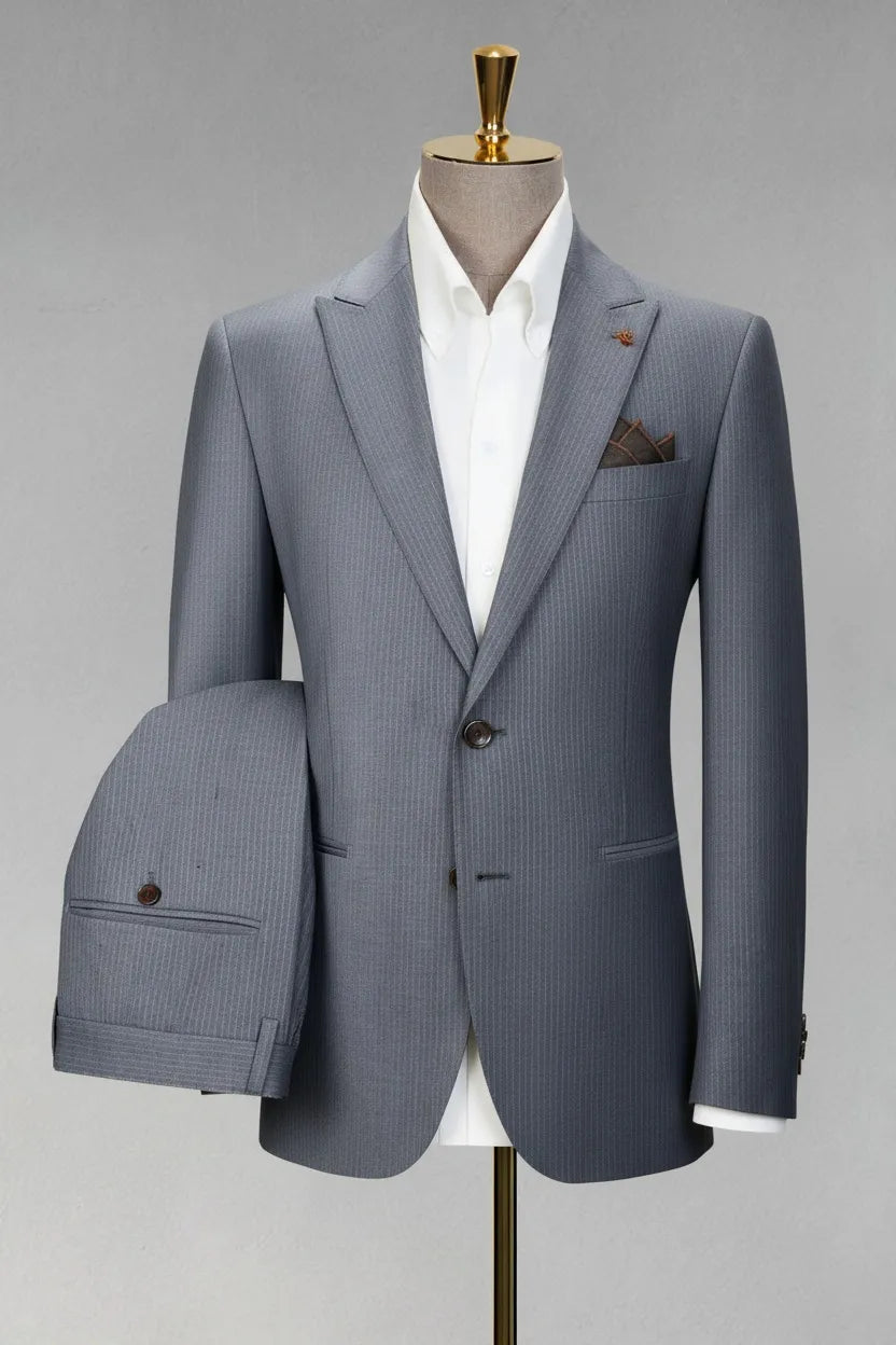 Men's Grey Peak Collar 2 Piece Suit
