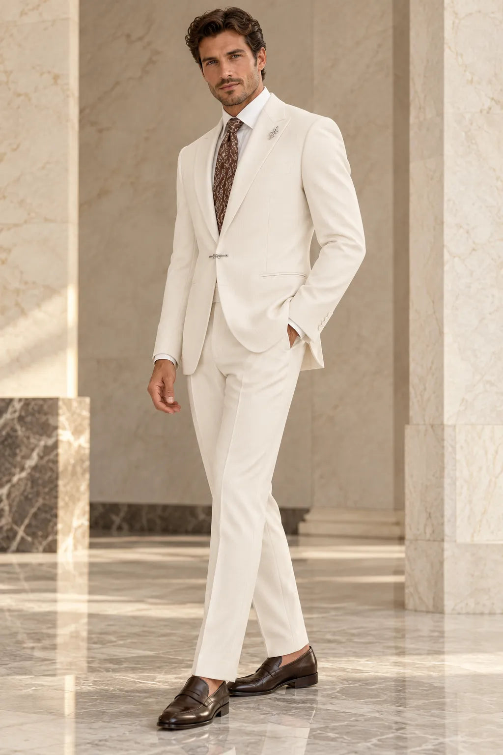 Men's Ivory Tencel Linen Wedding 2 Piece Suits