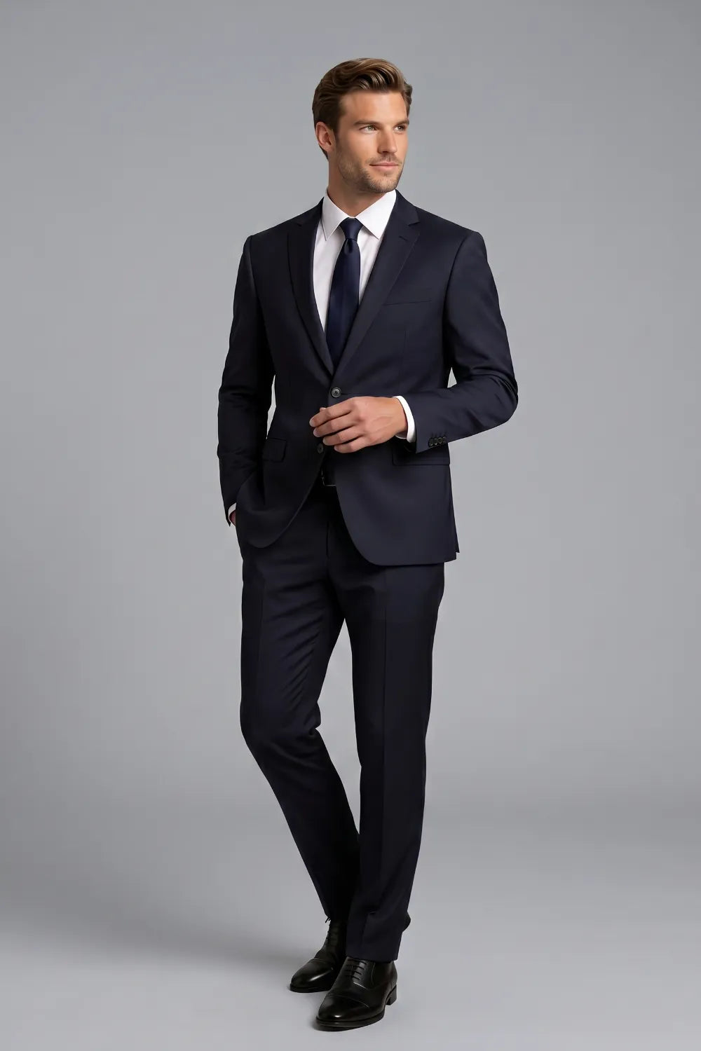 Men's Navy Blue Slim Fit 2-Piece Business Suit