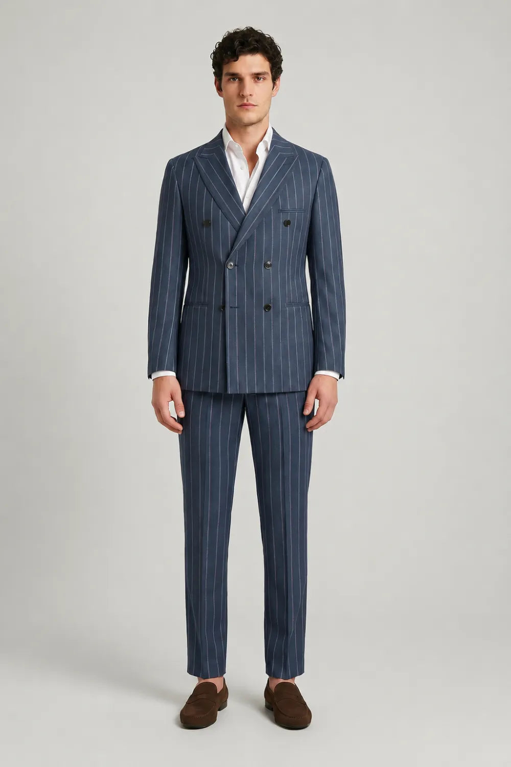Men's Navy Pinstripe Double Breasted 3 Piece Suit