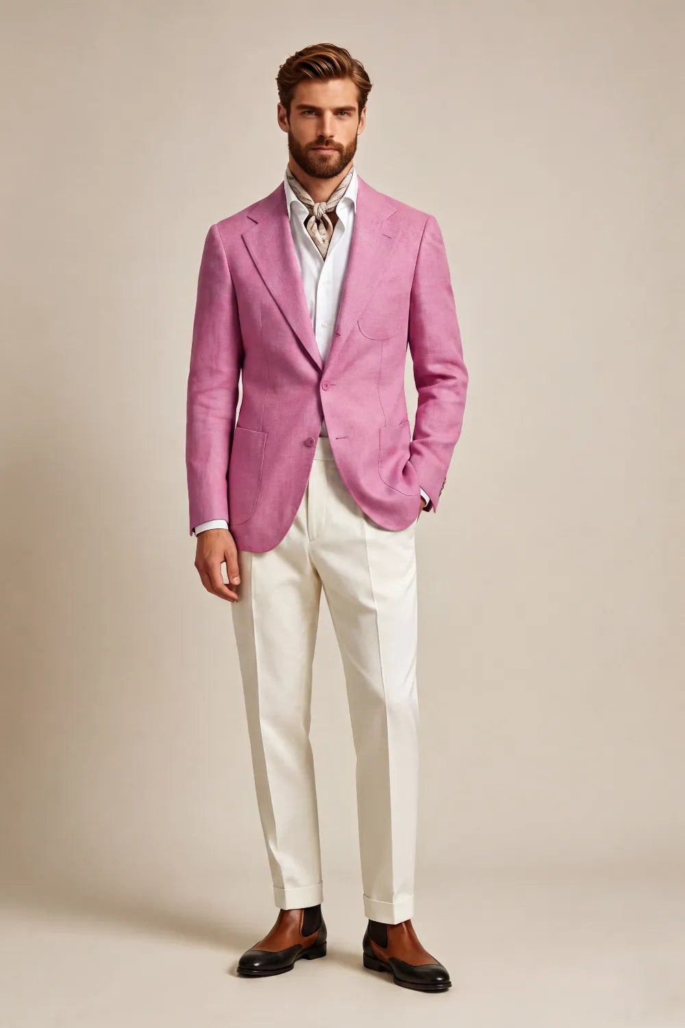 Men's Rose Pink Notch Lapel 2 Piece Suit