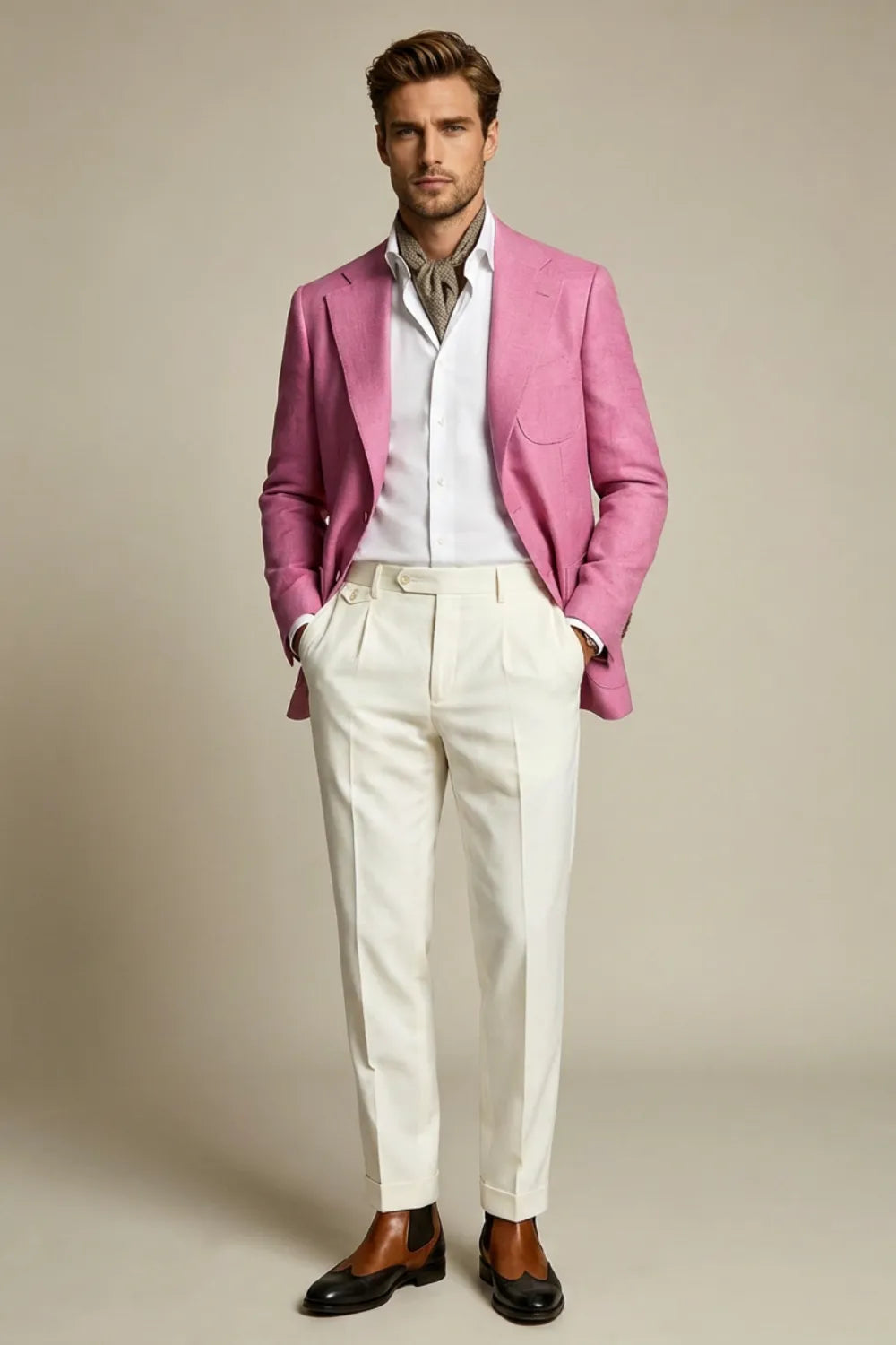 Men's Rose Pink Notch Lapel 2 Piece Suit