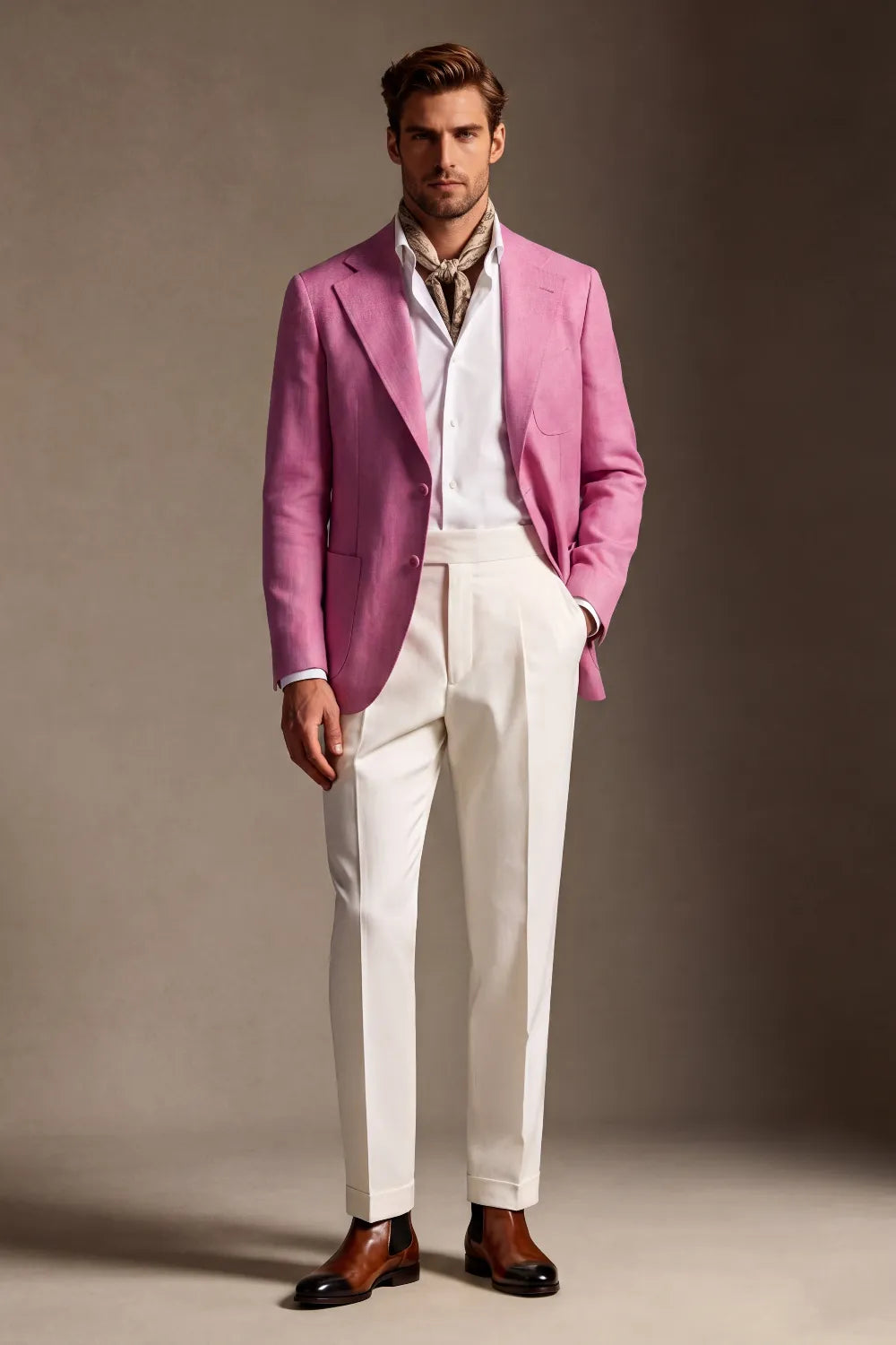 Men's Rose Pink Notch Lapel 2 Piece Suit