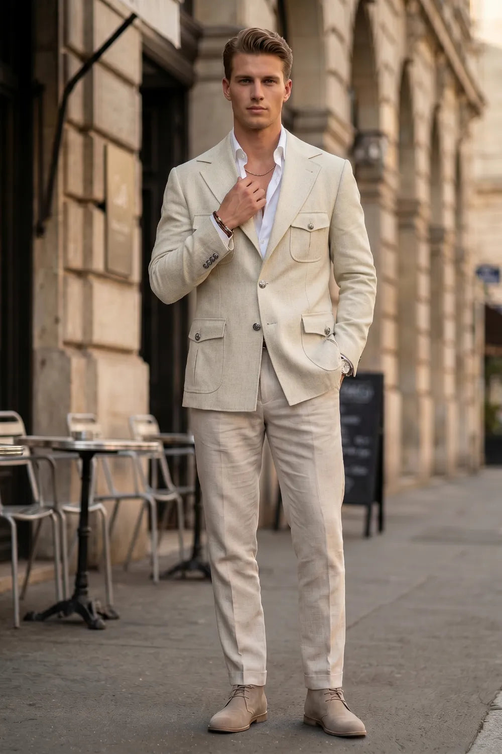 Men's Tailored Linen Safari 2 Piece Suit