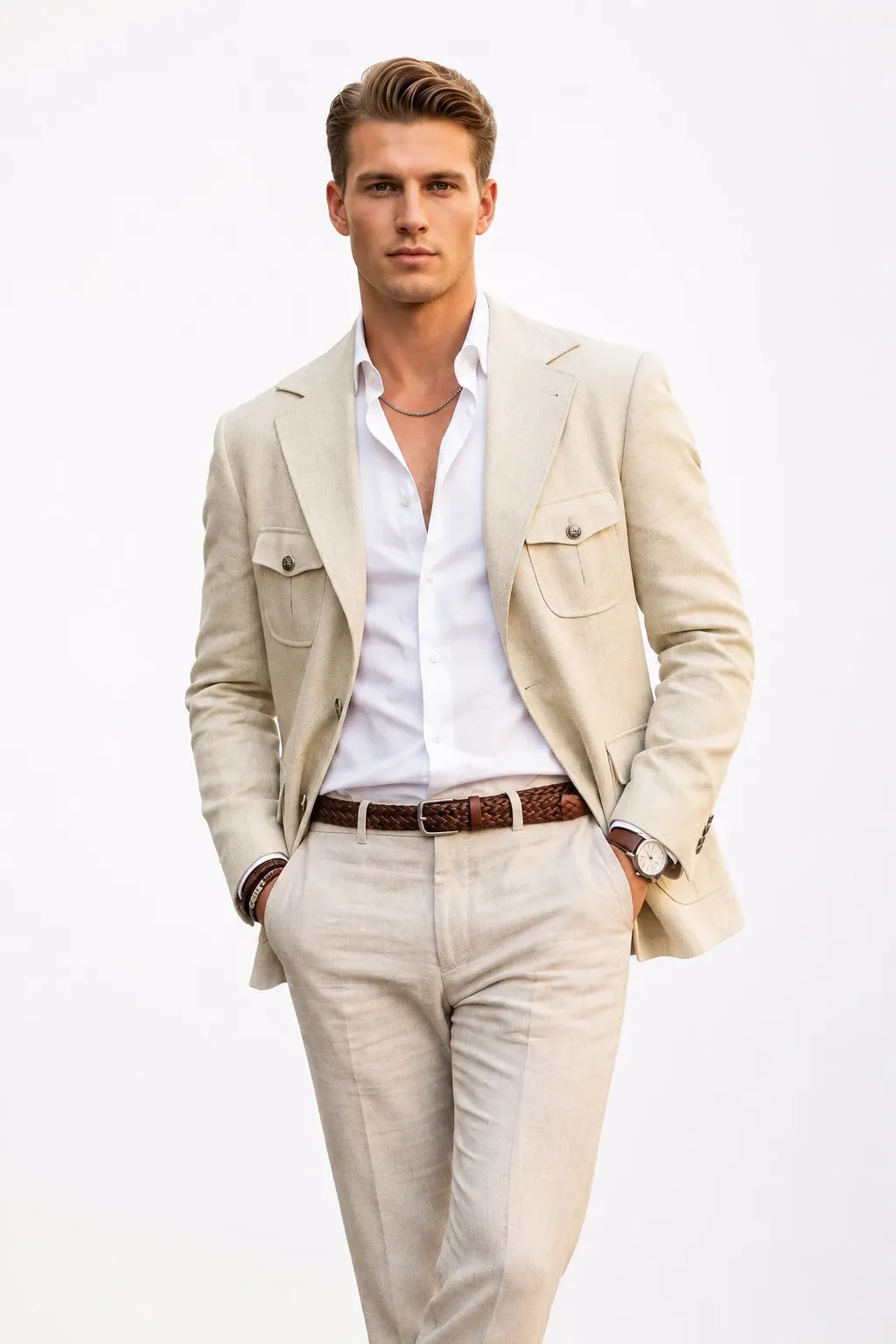 Men's Tailored Linen Safari 2 Piece Suit