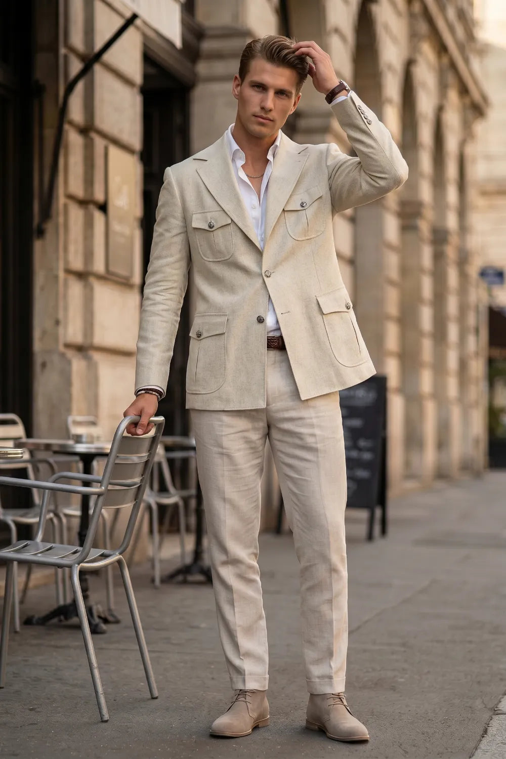 Men's Tailored Linen Safari 2 Piece Suit