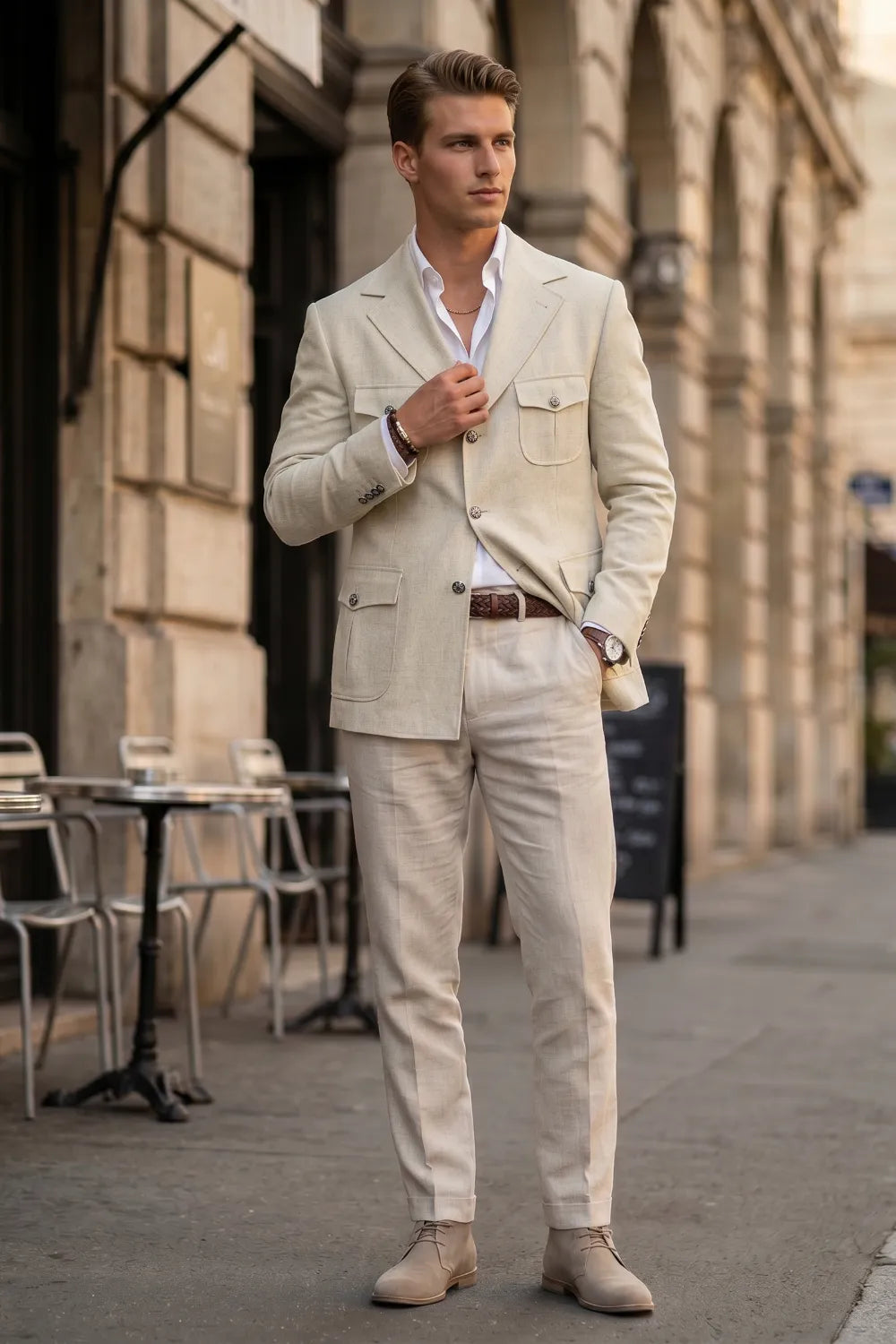 Men's Tailored Linen Safari 2 Piece Suit