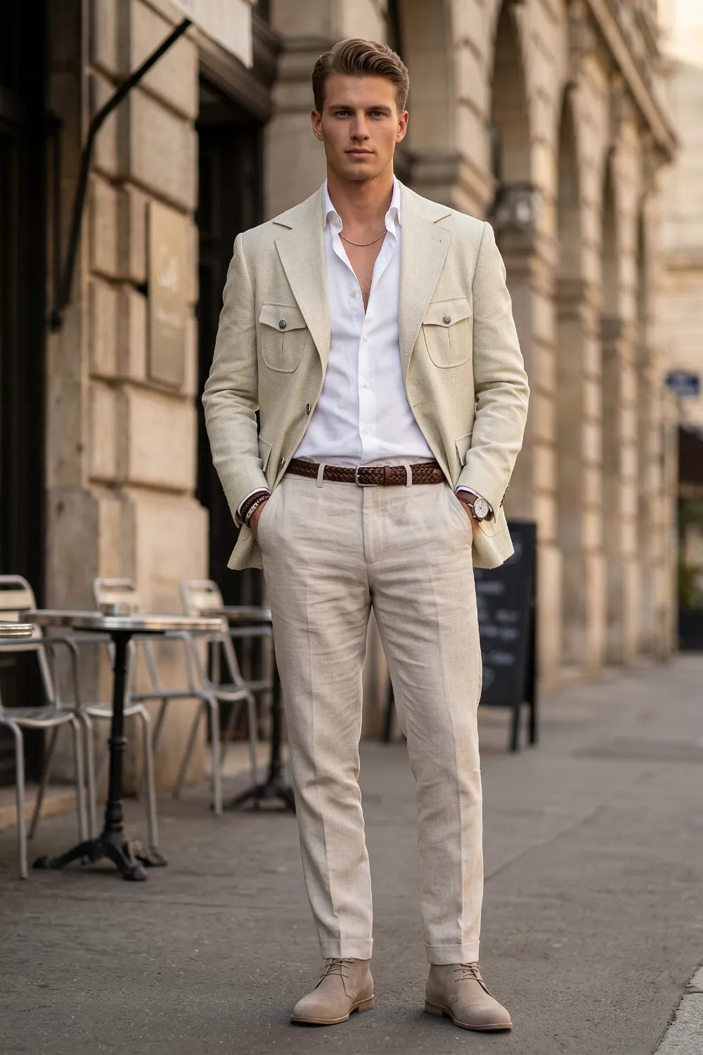Men's Tailored Linen Safari 2 Piece Suit