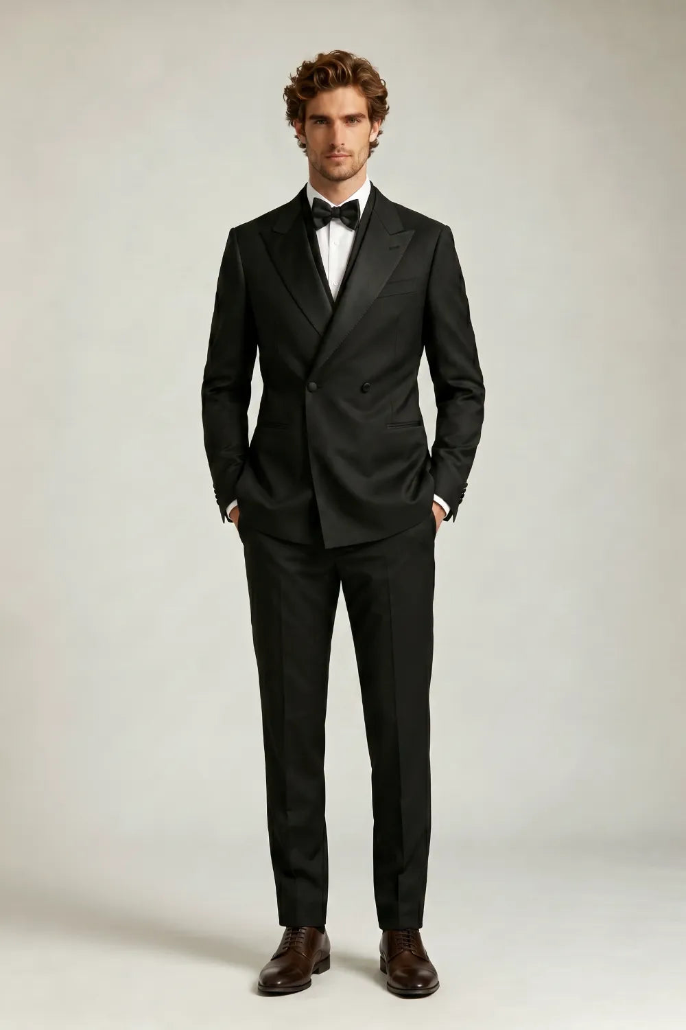 Men's Black Double Breasted Peak Lapel Tuxedo Suit