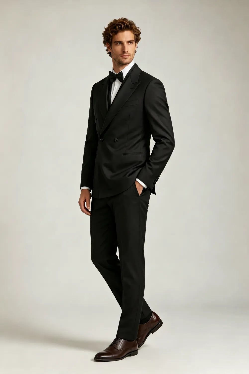 Men's Black Double Breasted Peak Lapel Tuxedo Suit