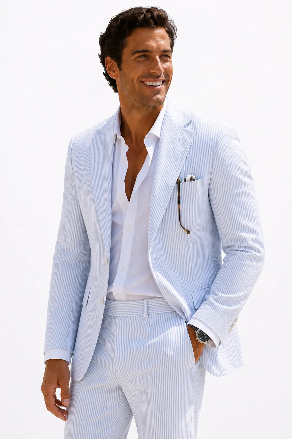Men's Tailored Seersucker Summer 2 Piece Suits