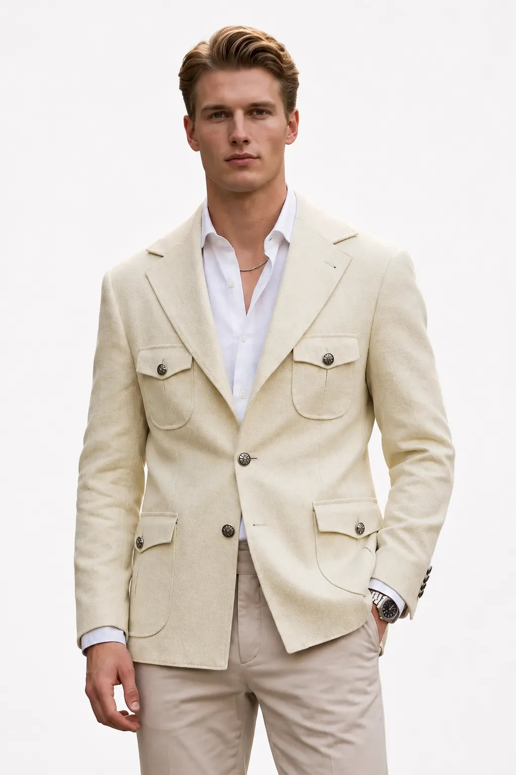 Men's Tailored Linen Safari 2 Piece Suit