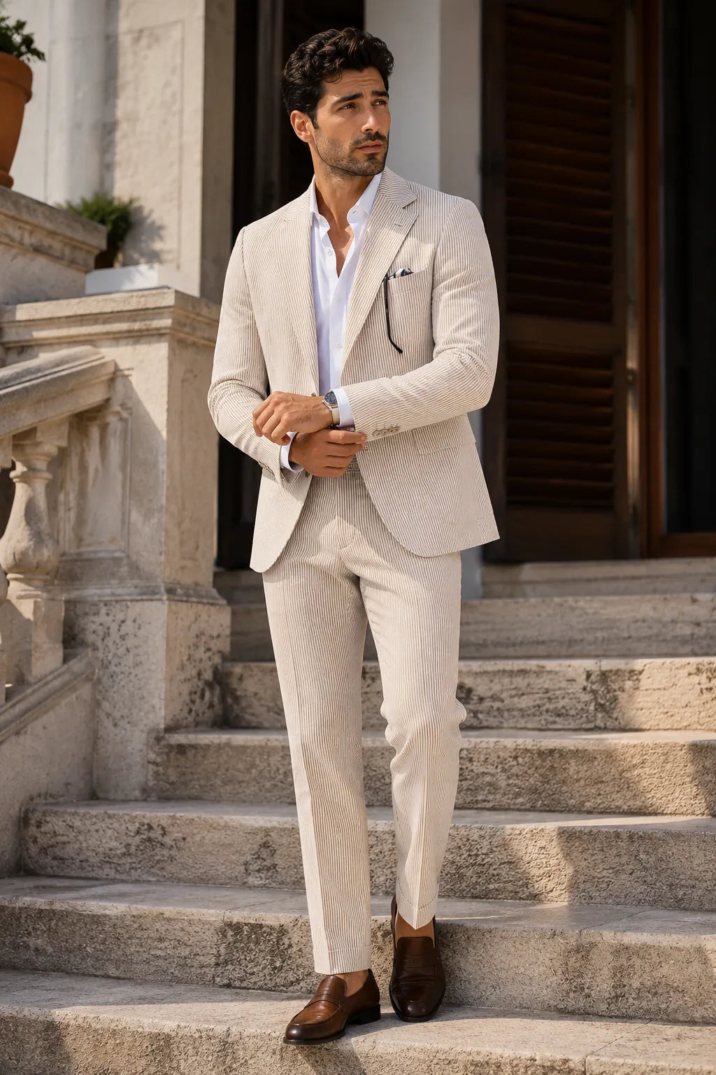 Men's Tailored Seersucker Summer 2 Piece Suits