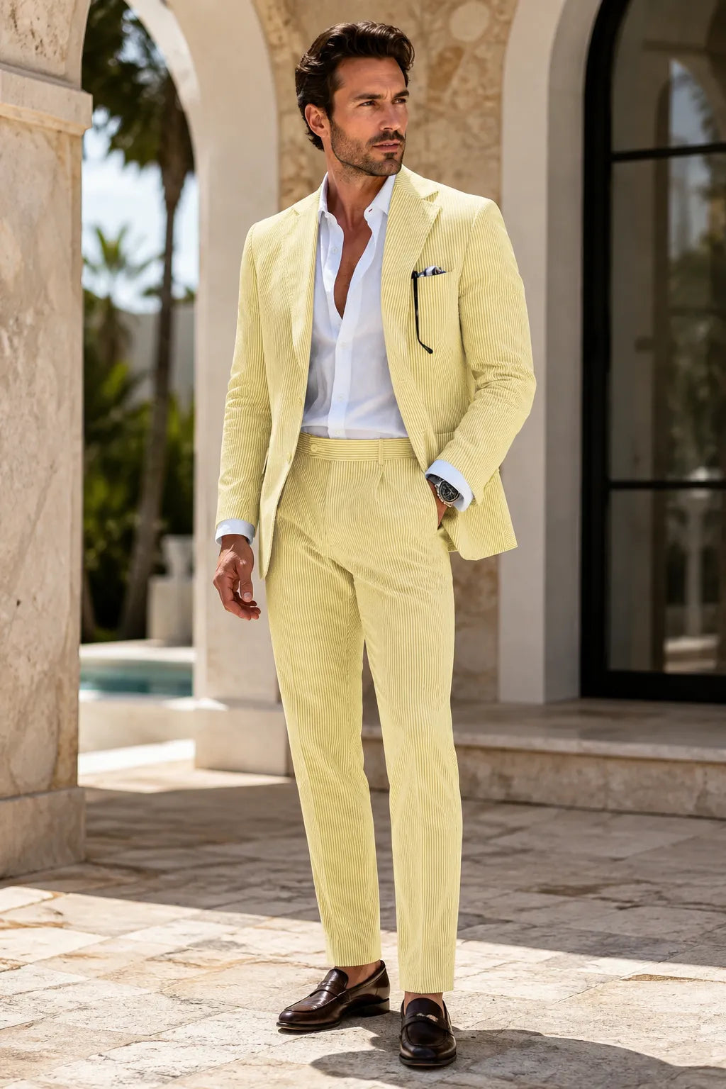 Men's Tailored Seersucker Summer 2 Piece Suits