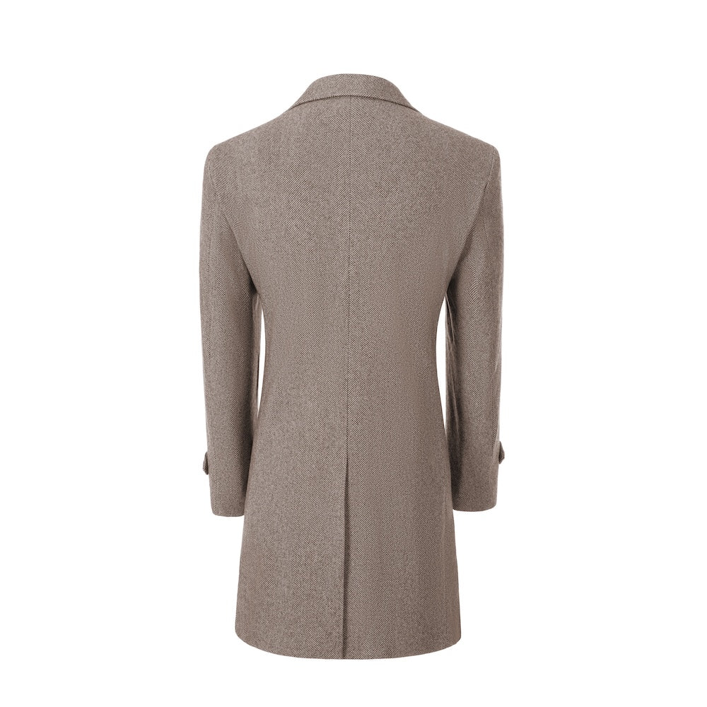 Coffee back view of long coat for men – tailored winter style