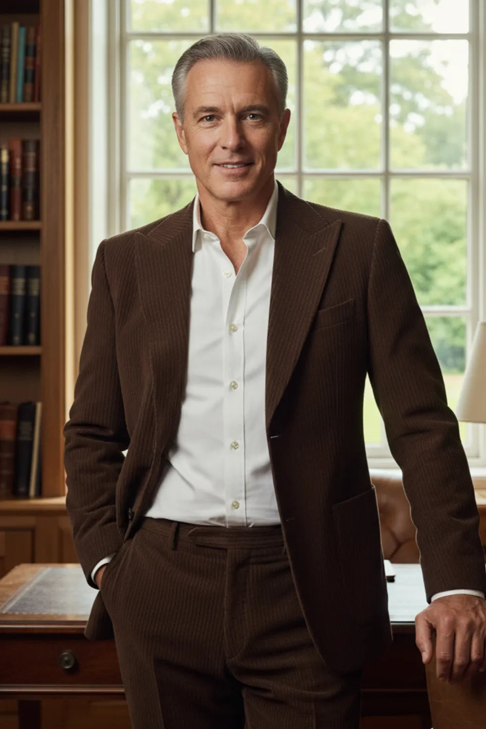 Men's Modern Fit Peak Lapel Corduroy 2 Piece Suits