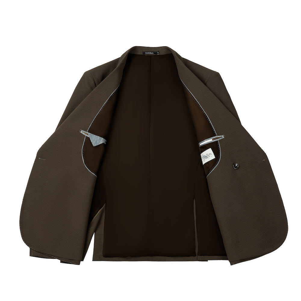 Designer brown double breasted blazer lining - dark brown inner fabric with zipper pockets & brand label