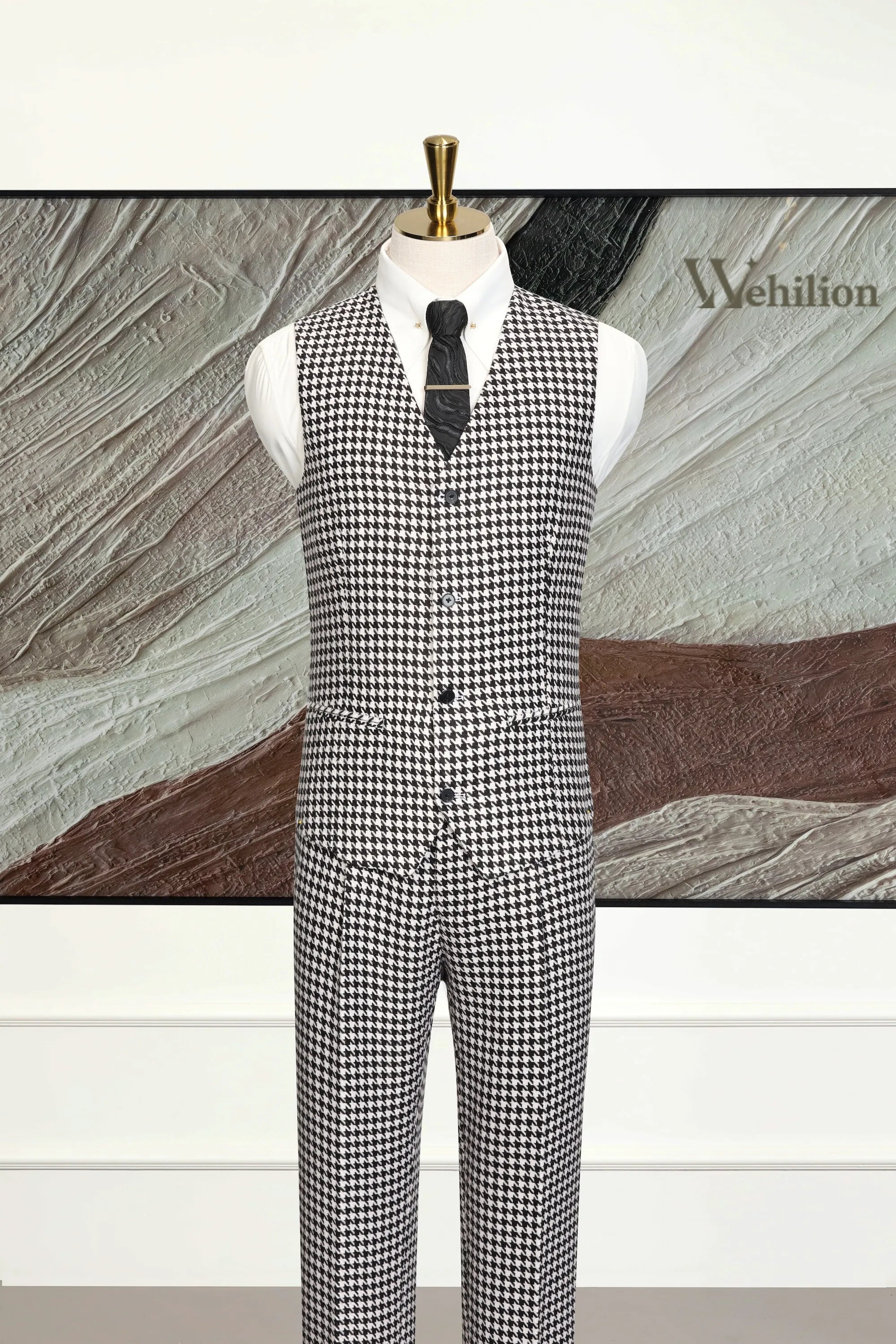 Men's Iconic Black & White Houndstooth 3 Piece Suits