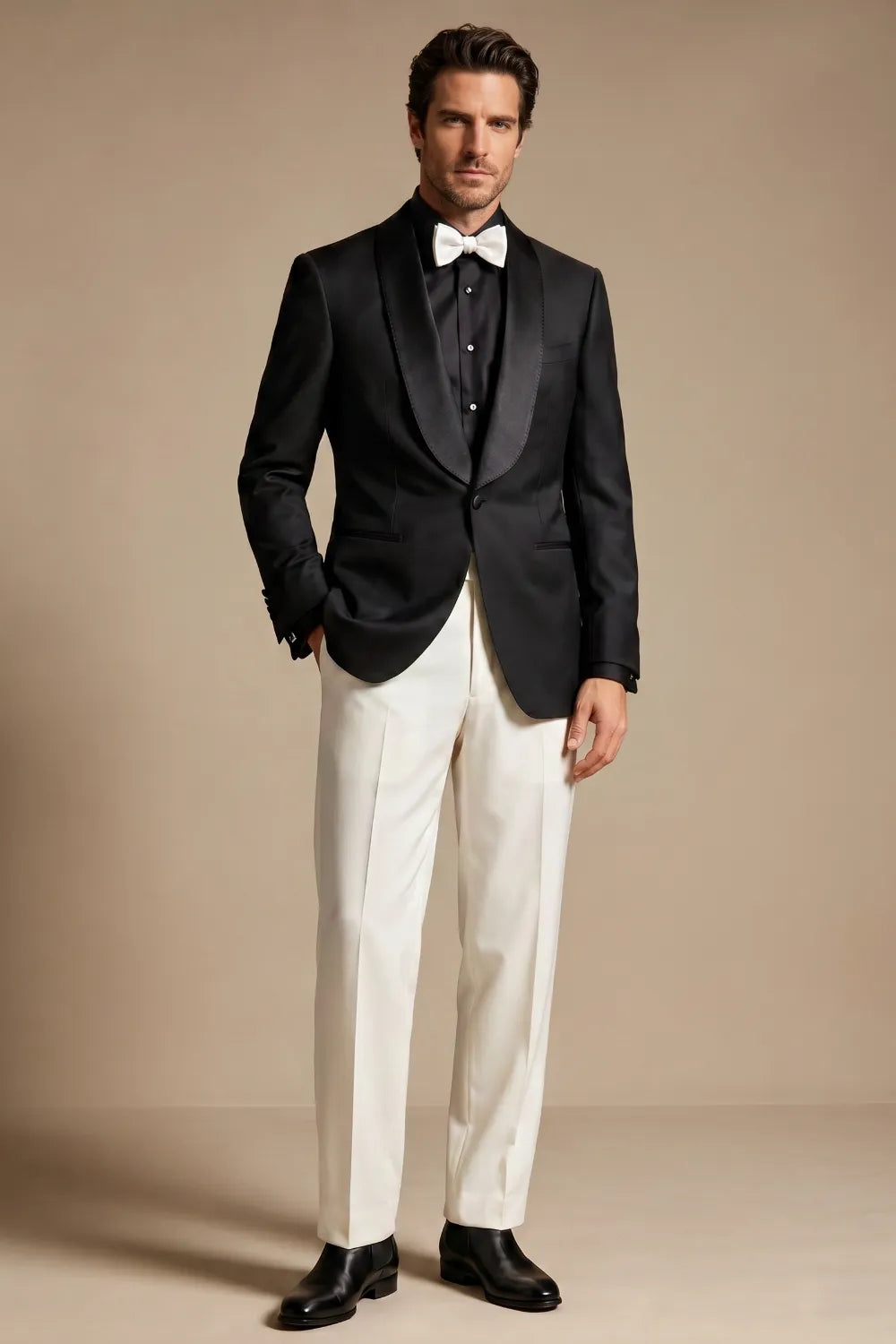 Men's Black Shawl Lapel Single Breasted 2-Piece Tuxedo Suit