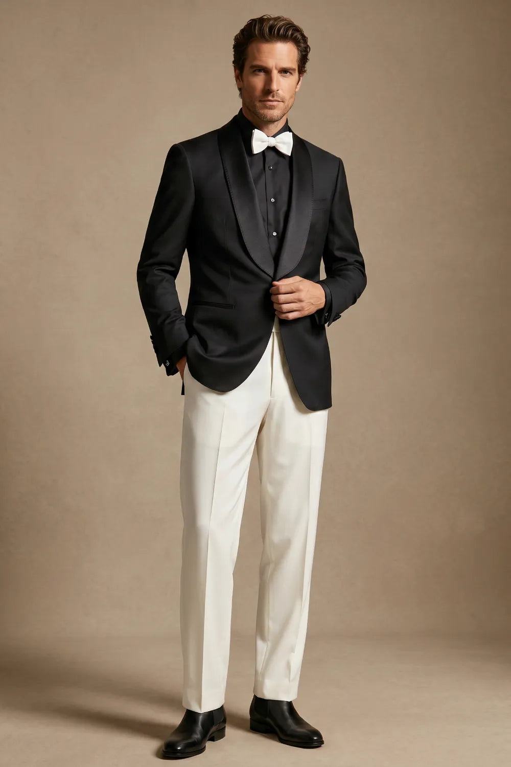 Men's Black Shawl Lapel Single Breasted 2-Piece Tuxedo Suit