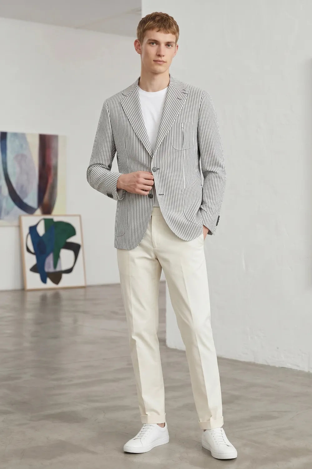 Men's Modern Pinstripe Seersucker 2 Piece Suit
