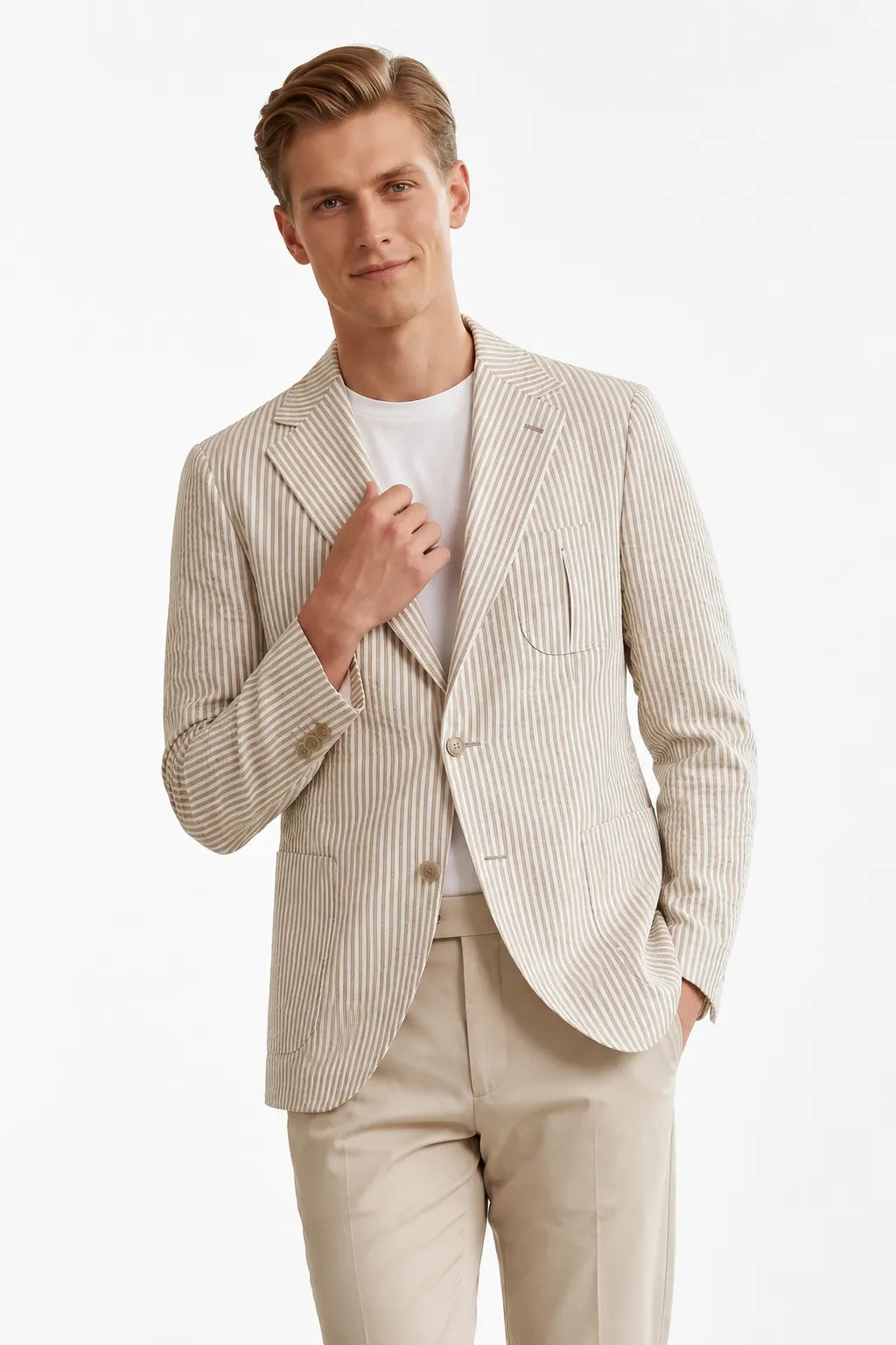 Men's Modern Pinstripe Seersucker 2 Piece Suit