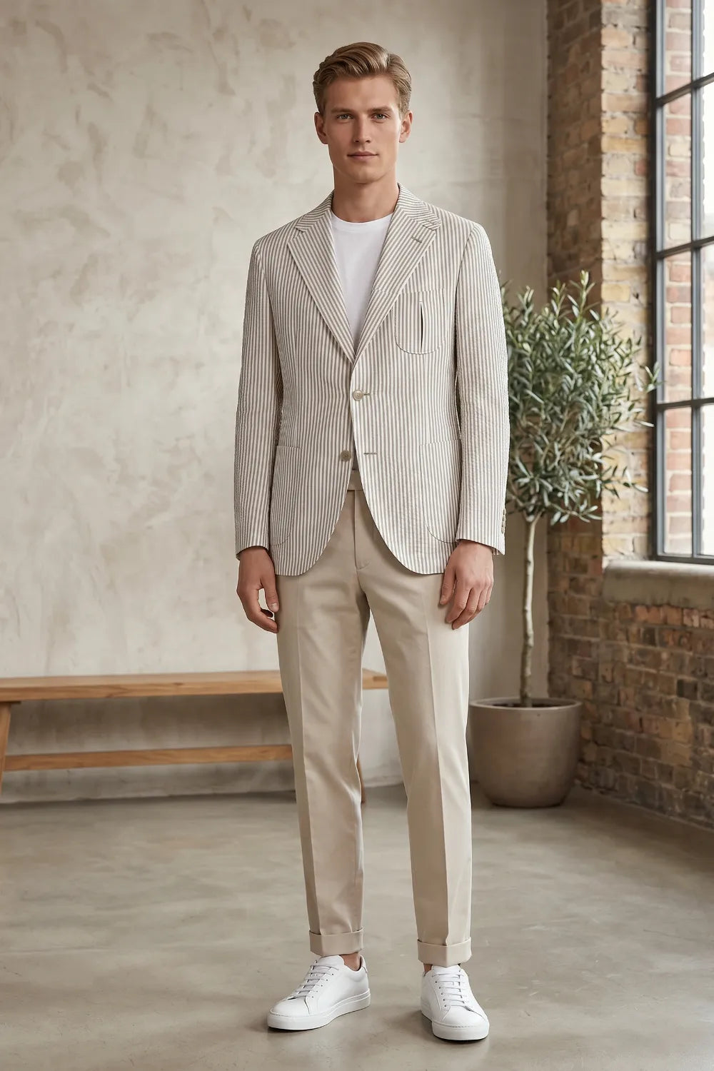 Men's Modern Pinstripe Seersucker 2 Piece Suit