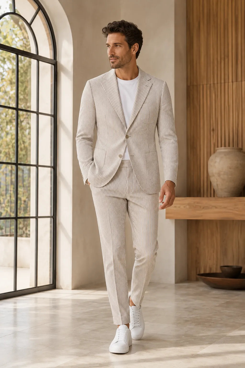 Men's Relaxed Tailored Pinstripe 2 Piece Suit