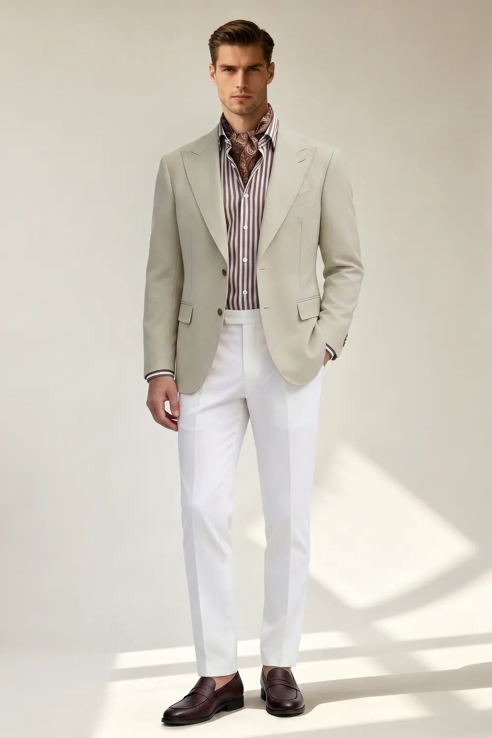 Men's Light Beige Peak Lapel 2-Piece Suit