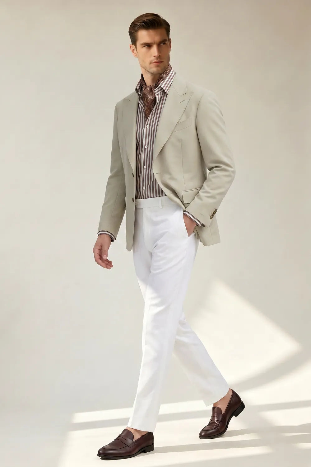 Men's Light Beige Peak Lapel 2-Piece Suit